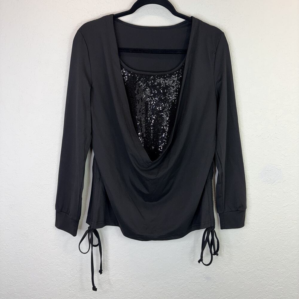 Aumora Black Sequined Long Sleeve Blouse Size M New, Party, Dance, Bright, Night